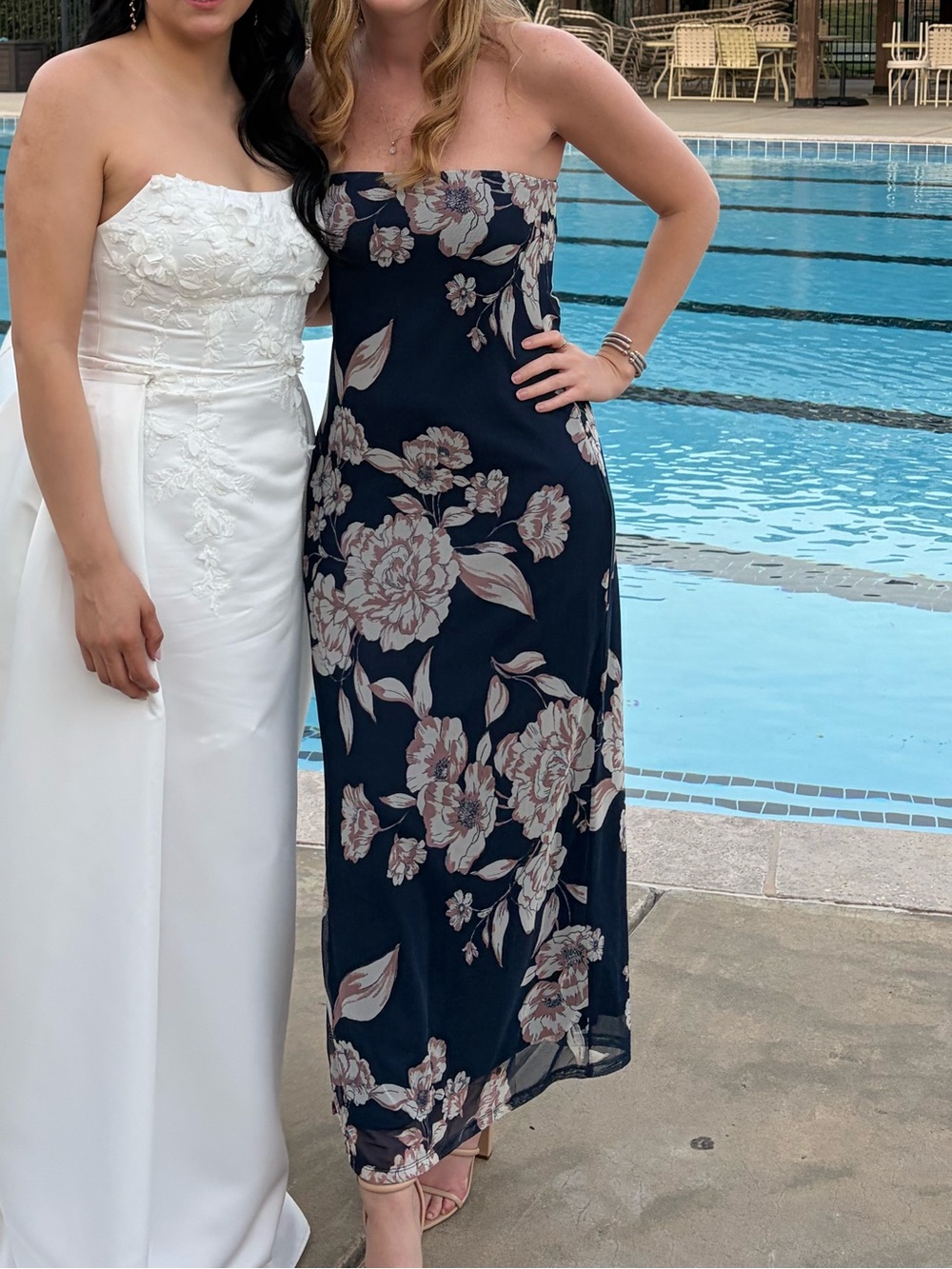 Navy Strapless Floral Maxi Dress - Elegant Evening Wear